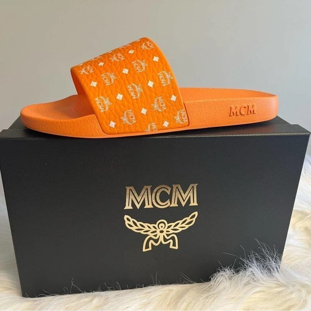 MCM Orange Slides, mens size 10